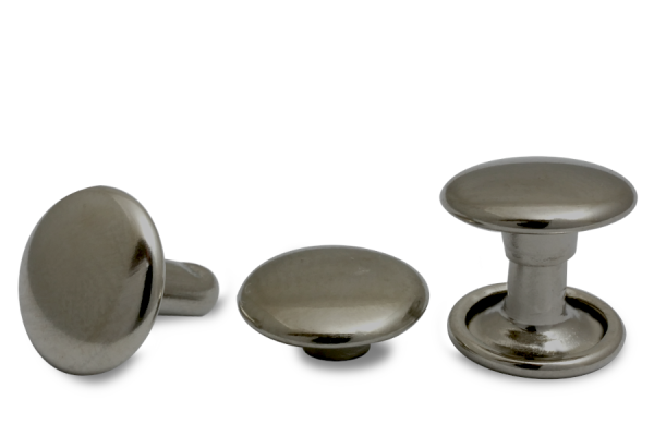Rebites duplos ocos, cabeça de 9 mm de diâmetro, base fechada, anodizados a preto