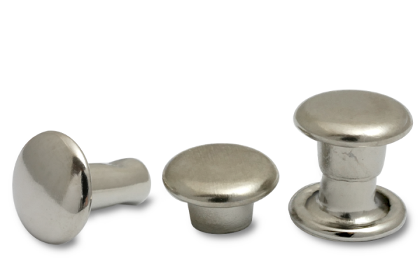 Rebites duplos ocos, cabeça de 6 mm de diâmetro, base fechada, niquelados