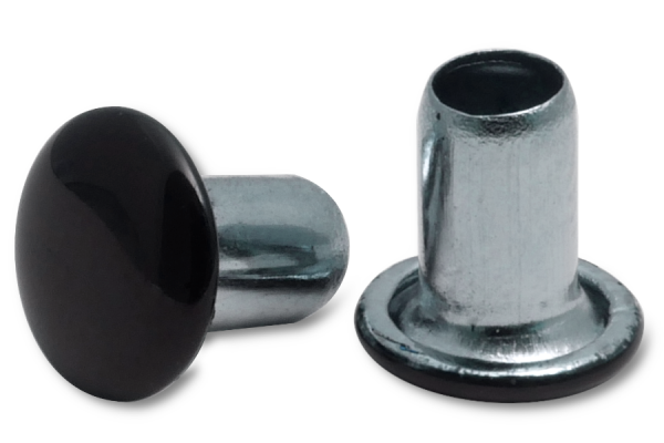 Rebites para máquinas, haste de 3,8 mm de diâmetro, galvanizados cabeça de 7 mm de diâmetro, cabeça pintada de preto